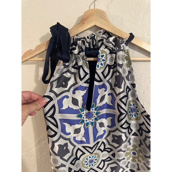 Hale Bob Silk Blue Ribbon Tie Halter Blouse - Picture 4 of 10